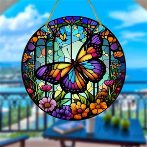 Butterfly Double-Sided Light Catcher, Butterfly Acrylic Hanging Sun Catcher, Wreath Center Attachment, Mother's Day Gift, Butterfly Home Garden Decorations, Indoor and Outdoor Decoration, Christmas/Thanksgiving/Daily Decoration Ornaments Hangable