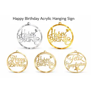 Acrylic Happy Birthday Hanging Sign – Gold or Silver Party Decor (12” or 17”)