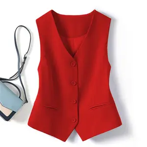 Women'sSolidV-ButtonsVestCoat,WorkOfficeBusinessCasualVest,Women'sSpringandSummerClothing,Women'sTops,FormalClothing