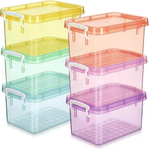 6 Pack Colorful Plastic Storage Bins with Lids 4 Quart Small Storage Latch Box Stackable and Nestable Clear Organizer Bins with Latching Handle and Buckle for Organizing Colorful