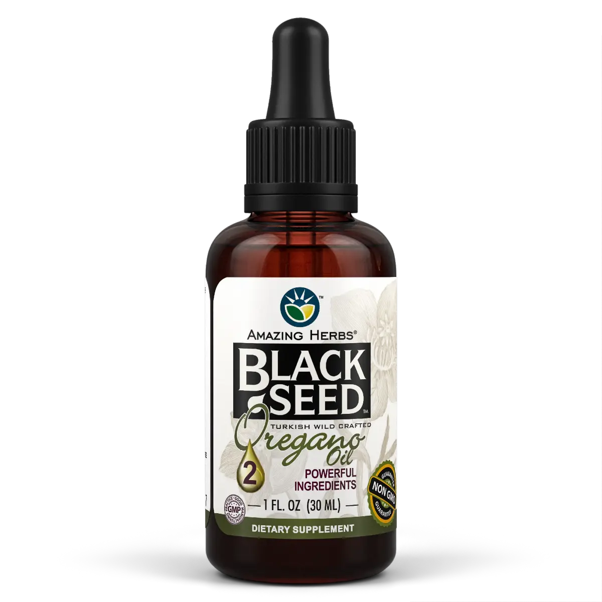 Amazing Herbs Black Seed with Oregano Oil 1oz - Premium Turkish Wild Crafted Blend for Immune Support Cardiovascular Health & Gastrointestinal Wellness
