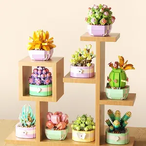Potted Succulent Simulation Cactus Sunflower Micro Particle Building Block Toy Desktop Decoration Birthday Gift for Succulent Lovers plastic