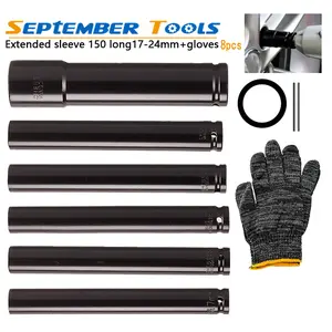 8pcs 150mm Extended Deep Groove Universal Socket Wrench Set, with Wrench Extension, Metal Surface Hand Tools for Pneumatic Maintenance