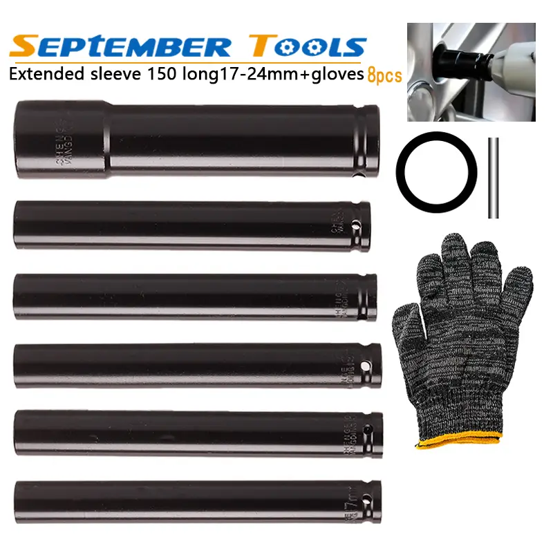 Multifunctional Socket Wrench Kit, 8pcs 150mm Extended Sleeve Heavy-Duty Metal-Surface Hand Tools with Extension for Pneumatic Maintenance Work (mm Measurement)