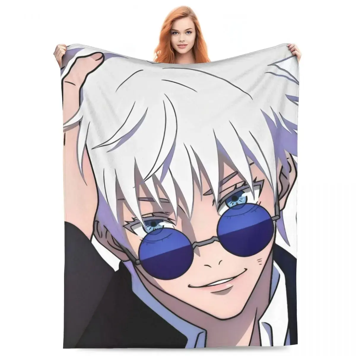Gojo Satoru Flannel Throw Blanket, Soft Warm Cozy Anime Jujutsu Kaisen Fleece Blanket, Otaku Room Decor for Bed Sofa Gaming Room Dorm, Unique Birthday Christmas Gift For JJK Anime Fans Kids Teens Gamers