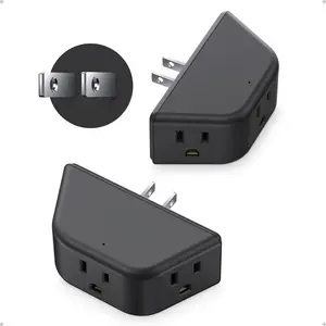 2 to 3 Prong Outlet Adapter 2 Pack, 3-Way Angled Plug Extender with 3 AC Sockets, Wall Plug Splitter for Non-Grounded Outlets in Old House, Cruise Ship Travel Essentials, Black