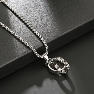 classic personality trend niche design interlocking versatile titanium steel ring necklace hip-hop alloy pendant