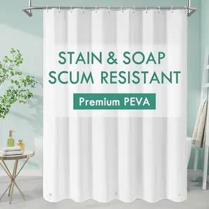 White Peva Shower Curtain Liner, Simple Plastic Shower Curtains Liner for Modern Neutral Hotel Bathroom Decor, Waterproof Bathroom Shower Liner, 72" W x 72" H