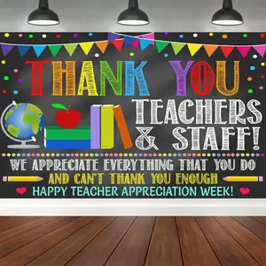 Thank You Teachers Teacher Appreciation Week Backdrop Banner Decorations, Teachers Staffs Appreciation Week 2025 Banner Background Decorations