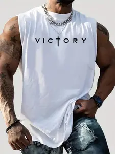 Victory Crossless Tank Top, American Fitness Faith Shirt, Minimalist Faith Slogan, Short Sleeve, Casual Wear, All Seasons