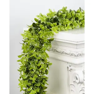 DDHS 6FT Boxwood Garland Artificial Greenery Garland, Faux Hanging Garlands Artificial Greenery Leaves Vines, Spring Summer Green Boxwood Decor for UV Outdoor Indoor Wedding Backdrop Arch Wall Table
