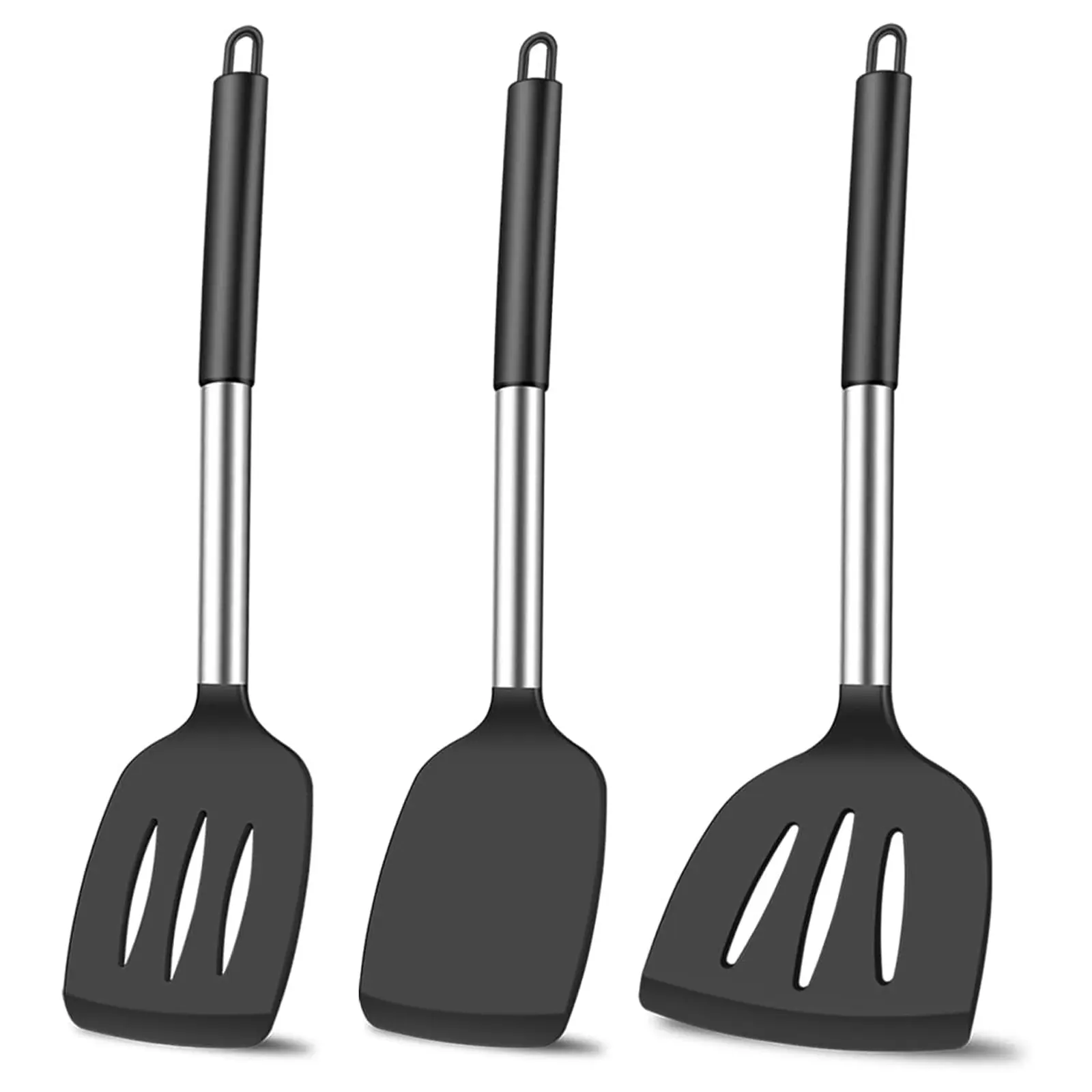 3Pcs Silicone Spatula Set Heat Resistant Spatulas for Nonstick Cookware Fish Turner Plastic Spatulas Rubber Wok Spatula, Long Large Spatula Silicone Cooking Use Kitchen Utensils Set
