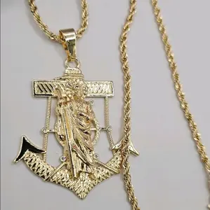 anchor with saint jude rope chain gold-plated 24"inches