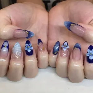 New 3D Resin Blue Petal Nail Art, Almond Shape Long Nails, Style, Single Item, Financial Quality, Cross-Border Export Nails