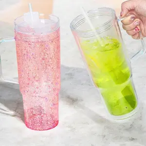 40oz Customizable Insulated Reusable Snowglobe Tumbler Water Bottle - With Handle, Lid, Wrap, Glitter, Straw Topper, Keychain - Ideal for Gifts, Everyday Use, Water Bottles