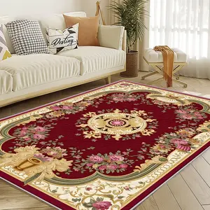 A Persian style home rug with red base pattern, Machine Washable Rug, colorfast, soft and durable, suitable for holidays and any space area, including hotels, offices, corridors, etc.