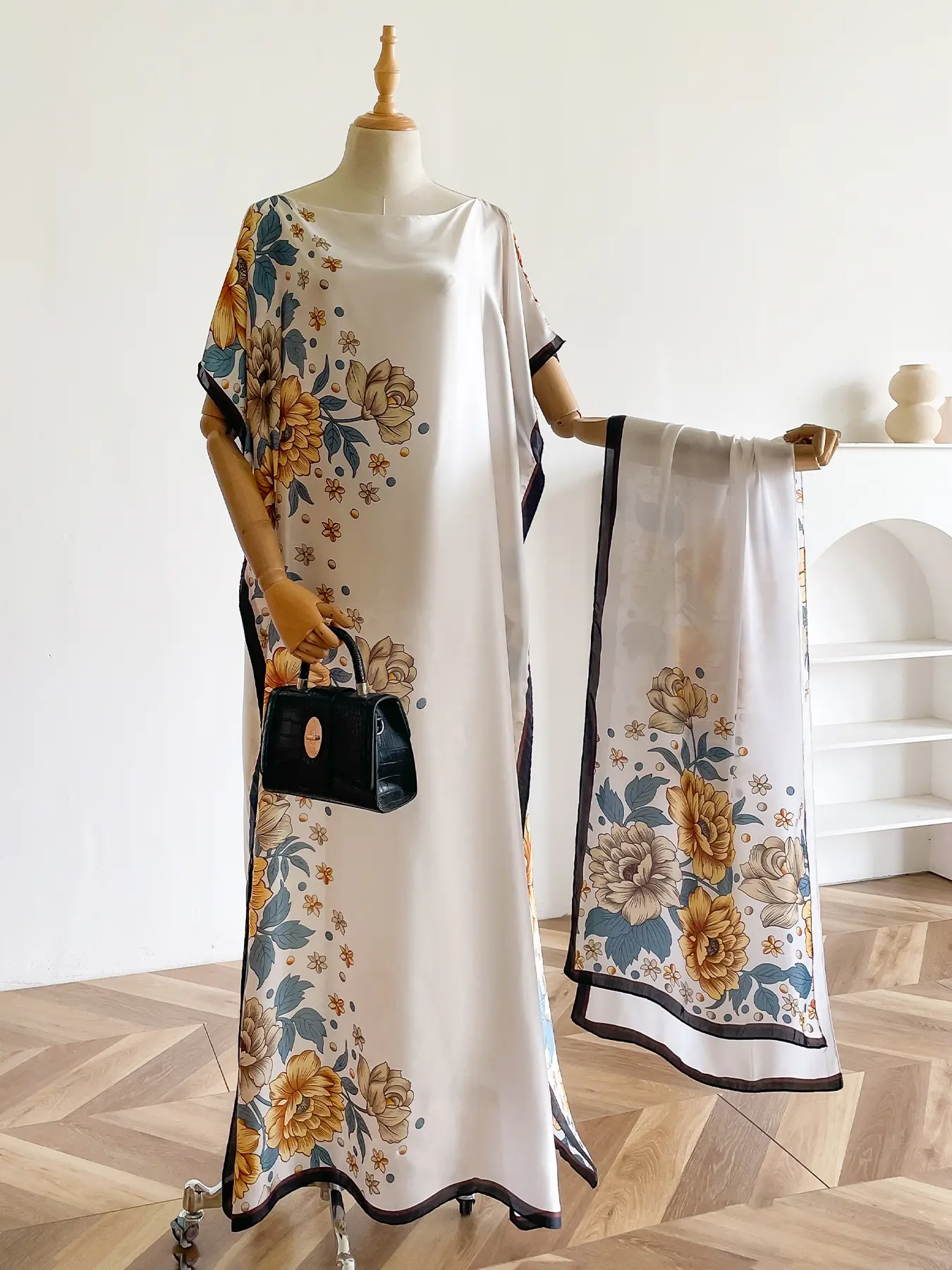 Women's Floral Print Shawl Set, Abaya Dress Set, Loose Fit Abaya, Elegant Long Abaya Robe with Scarf, Spring Summer Mosquito Repellent, Dustproof for Dry Regions, Abaya Hijab Set, Abayas For Eid