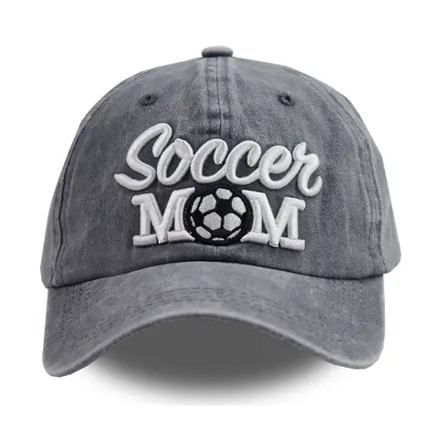 Women's Embroidered Soccer Mom Cap - Casual Outfits Cap with Casual Vintage Washed Look, Distressed Look, Smooth Soft Cotton Lightweight Fabric, Soft Supports All-Day Wear, Adjustable Hook-and-Loop Back, Durable Christmas Accessory