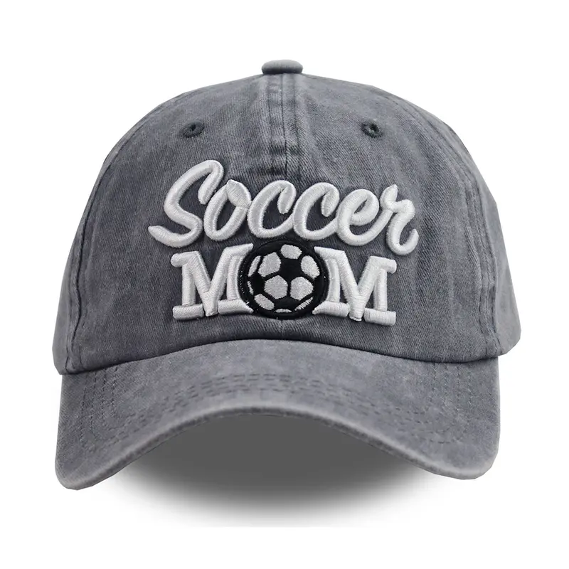 Women's Embroidered Soccer Mom Cap - Casual Outfits Cap with Casual Vintage Washed Look, Distressed Look, Smooth Soft Cotton Lightweight Fabric, Soft Supports All-Day Wear, Adjustable Hook-and-Loop Back, Durable Christmas Accessory