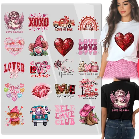 20sheet Romantic Valentine's Day Iron On Transfer T-Shirt Stickers Iron Heat Transfer Direct to Film Transfer DTF Transfers DTF transfers ready to press for T-Shirt /bag/Pillow