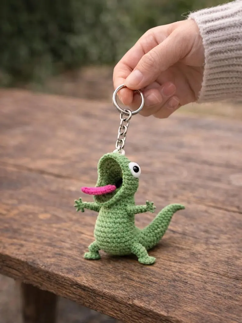 Lizard Meme Keychain, Crochet Lizard Keychain, Amigurumi Lizard Keyring, Cute Handmade Gift, Mini Crochet Plush, Mothers day Keychain