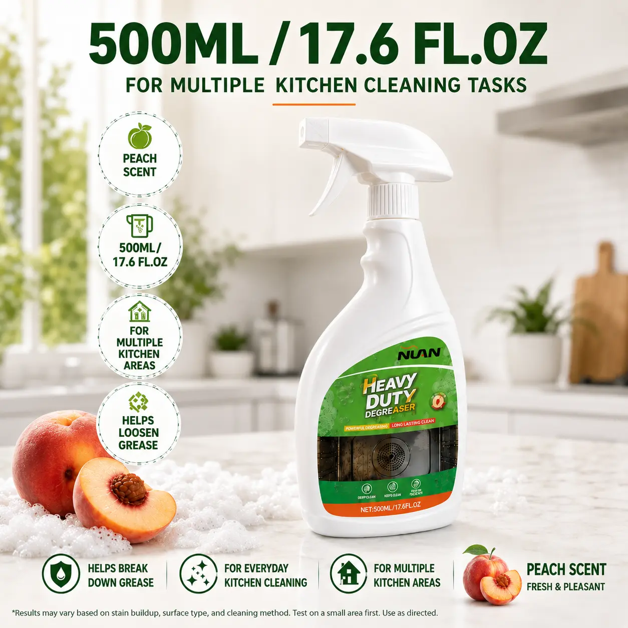 NUAN heavy duty degreaserNUAN Kitchen Oil & Grease Remover – Fast & Powerful Degreaser for Stoves & Hoods