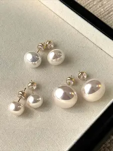 Elegant French Vintage Pearl Earrings Set, Faux Pearl Jewelry, 3 Pairs 10mm/12mm/14mm Artificial Pearls, Simple Style for Women, Daily Wear, Party, Evening Events
