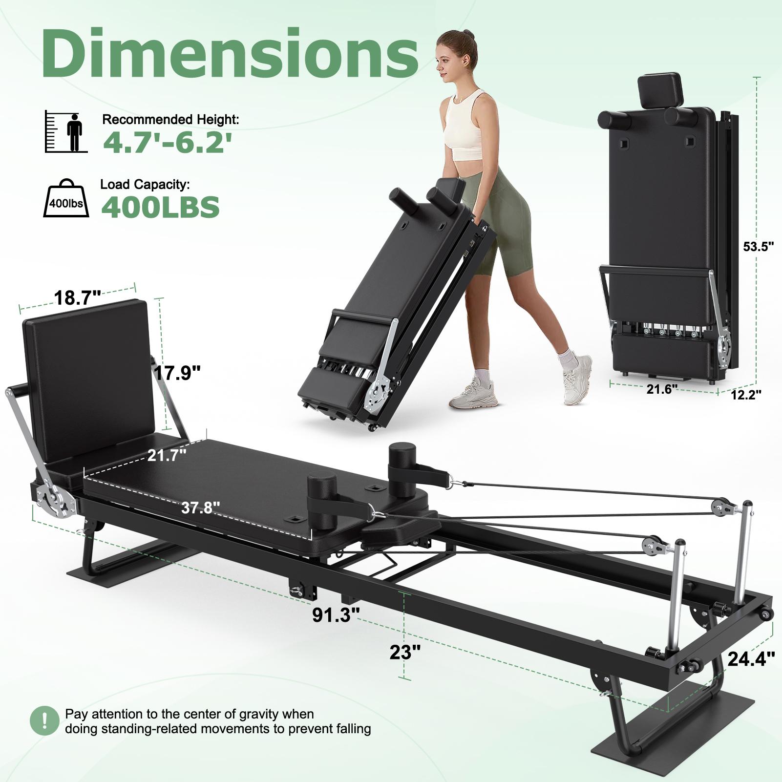 Bearbro Pilates Reformer, Foldable Reformer Pilates Machine with Jump Board, 91.3in Extended Frame, 2 Resistance Combinations for All Levels, Pilates Equipment for Home Gym Workout (Up to 400 LBS)