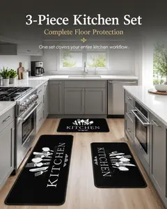 3-Piece Non-Slip Kitchen Mat Set – Durable & Easy-Clean Floor Rugs for Kitchen & Hallway | Modern Home Decor Kitchen Accessories | Stylish Absorbent Area Rug Set for Everyday Use