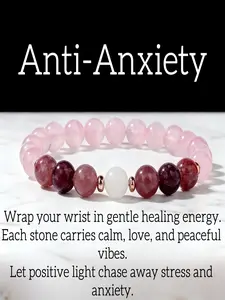 Strawberry Quartz Quartz Moonstone Garnet Hematite Bracelet, 8mm Healing Crystal Beads, Love & Emotional Balance Jewelry