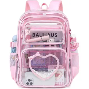 Clear Backpack for School Girls, Cute Heavy Duty PVC Transparent Bookbag, See-Through Bag for Stadium Event