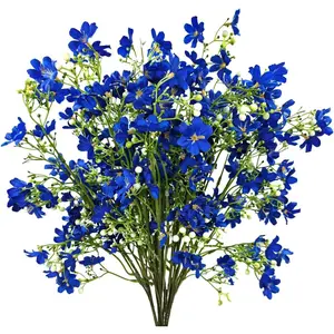 10 PCS Silk Flowers with Long Stems Artificial Flower for Tall Vase Outdoors Fake Babys Breath Bouquet Faux Floral Wedding Party Decoration Home Indoor Table Centerpiece Decor (Blue)