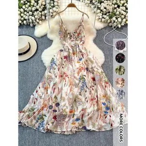 Women's Boho Floral-Print Spaghetti Strap Cami Dress, Bohemian Fashion Casual A-Line Dress for Beach Holiday Vacation, Perfect for Summer