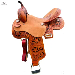 Resistance Youth Western Floral Tooled Leather Hard Seat barrel saddle