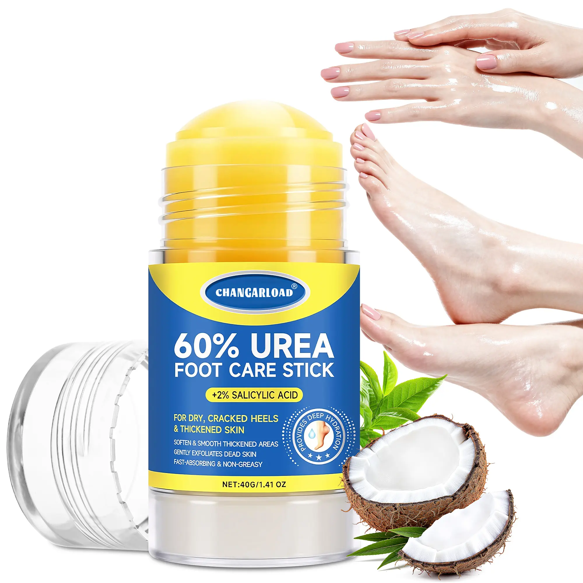 60% Urea Foot Cream Stick with Salicylic Acid, Deep Moisturizing Foot Care for Dry Feet, Cracked Heels, Rough Skin & Calluses, Exfoliating Formula for Smooth Soft Hydrated Feet