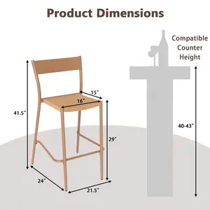 COSTWAY - Patio Barstools Set of 4 with Rattan Seat and Metal Backrest-Light Brown
