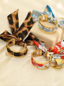 Vintage Style Stainless Steel Wrapped Silk Scarf Bracelet Bohemian Resort Style A variety of colors for you to choose from Men's Women Couple Daily Vacation Accessories Gift Everyday wear