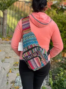 Boho Himalayan Cotton Sling Backpack: Travel Chest Bag