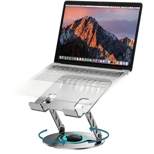 Portable Adjustable Laptop Stand with 360° Rotating Base, Ergonomic Computer Stand for Desk, Foldable Laptop Riser Holder Fits All MacBook, Laptops 10-16 Inches