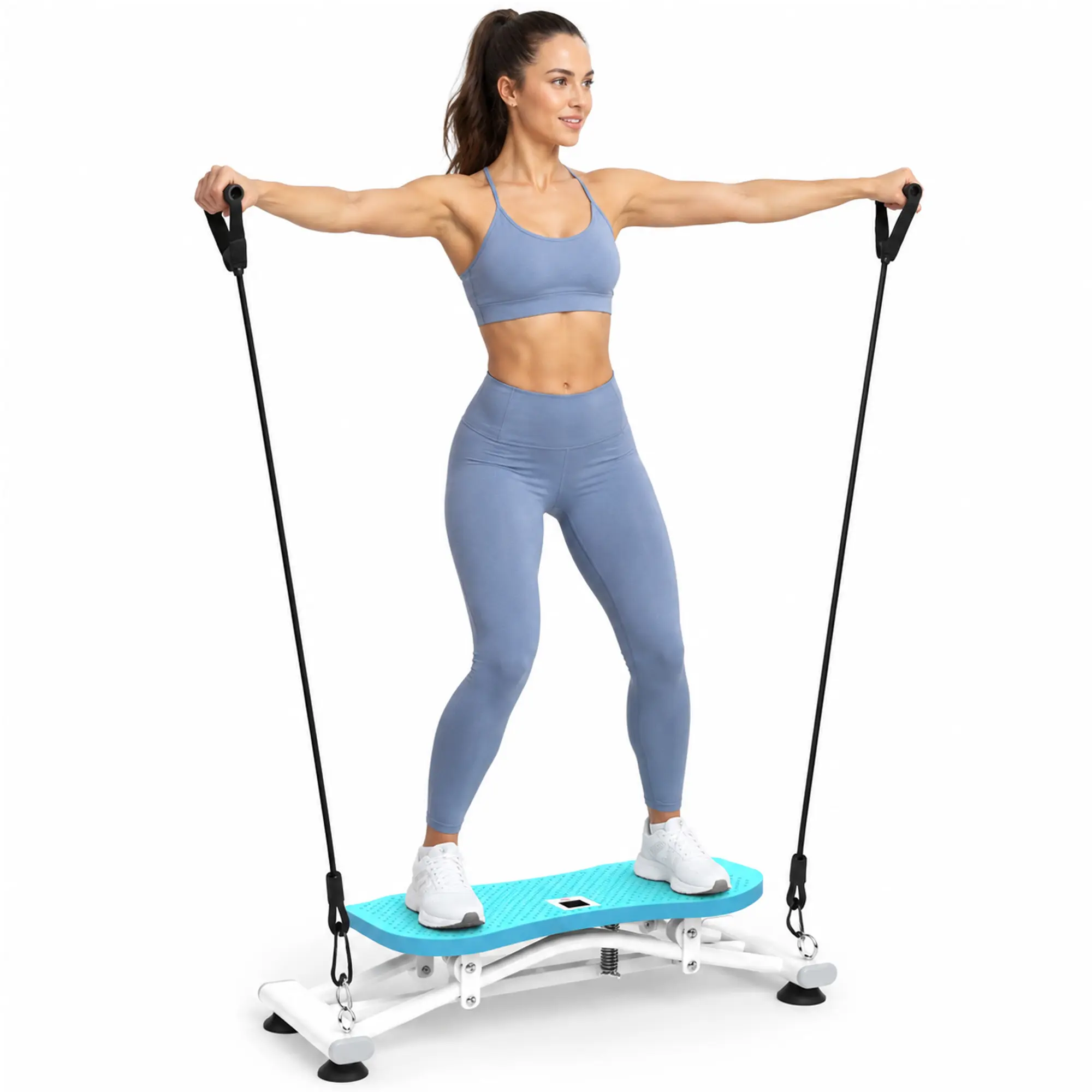 Sliding Ski Simulator with Resistance Bands, Indoor Ski Simulator Training Machine, Full-Body Workout Cardio Equipment for Home Gym, Core, Legs & Arms