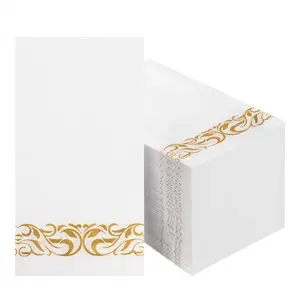 GOODLUCK 100-Pack 3-Ply Disposable Napkins with Gold Trim Soft Absorbent & Durable for Parties Weddings Events Elegant Set for Any Occasion