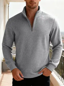 Men's Fall Winter Half-Zip Stand Collar Sweatshirt, Casual Loose-Fitting Long Sleeve Knitwear, Daily Commute Outdoor Leisure Wear