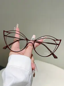 Women's Luxury Hollow-Out Cat Eye Glasses, Fashion Flat Mirror Frame, Multi-Color Metal Legs, Stylish Eyewear for All Seasons, Eyeglass Frames
