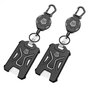 Badge Holder Retractable Clip Heavy Duty Carabiner Badge Reel Keychain with Lanyard ID Cards Holder Cool Tactical ID Holder outdoorfun