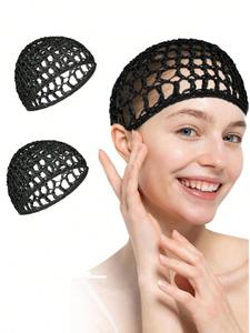 solid color hollow out design net hats, casual elastic brown hair cap for women, fashionable hair net accessories for daily wear