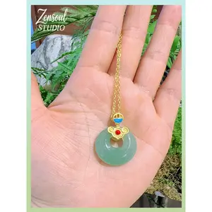 Green Aventurine Peace Pendant Amulet Necklace - Circular Emblem Colored Crystals Unisex Couple Jewelry, Ideal for Beach Parties & Anniversaries, Perfect Mother's Day Gift, Amulet Necklaces, Circular Emblem Necklaces
