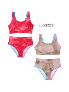 【Plus Size】 Tie Dye Print Contrast Binding Bikini Set, Casual U Neck Bikini Top & Swim Knicker Swimsuit Sets for Beach Holiday Vacation, Women's Swimwear for All Seasons