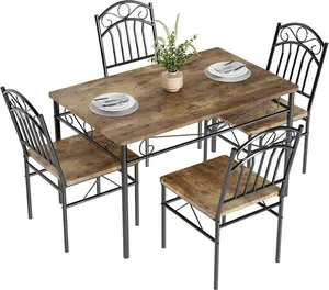 5-Piece Retro Industrial Dining Table Set in Natural Vintage Brown Color for Breakfast Nook & Small Spaces with Matching Chairs Farmhouse Style