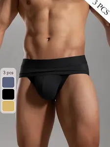 3 Pack Men’s Brief Underwear Triangle Style Athletic Sports Men’s Briefs Fashion Solid Color Underpants with Large Pouch Breathable Soft Men’s Underwear