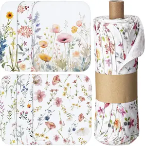 30/36/50Pcs Floral Reusable Paper Towels, Cotton Sustainable Living Unpaper Towels Eco-Friendly Paperless Kitchen Dish Cloths, Zero Waste Flower Wipes for Summer Kitchen Essentials Kitchen Hacks Cleaning Household Housewarming Gift